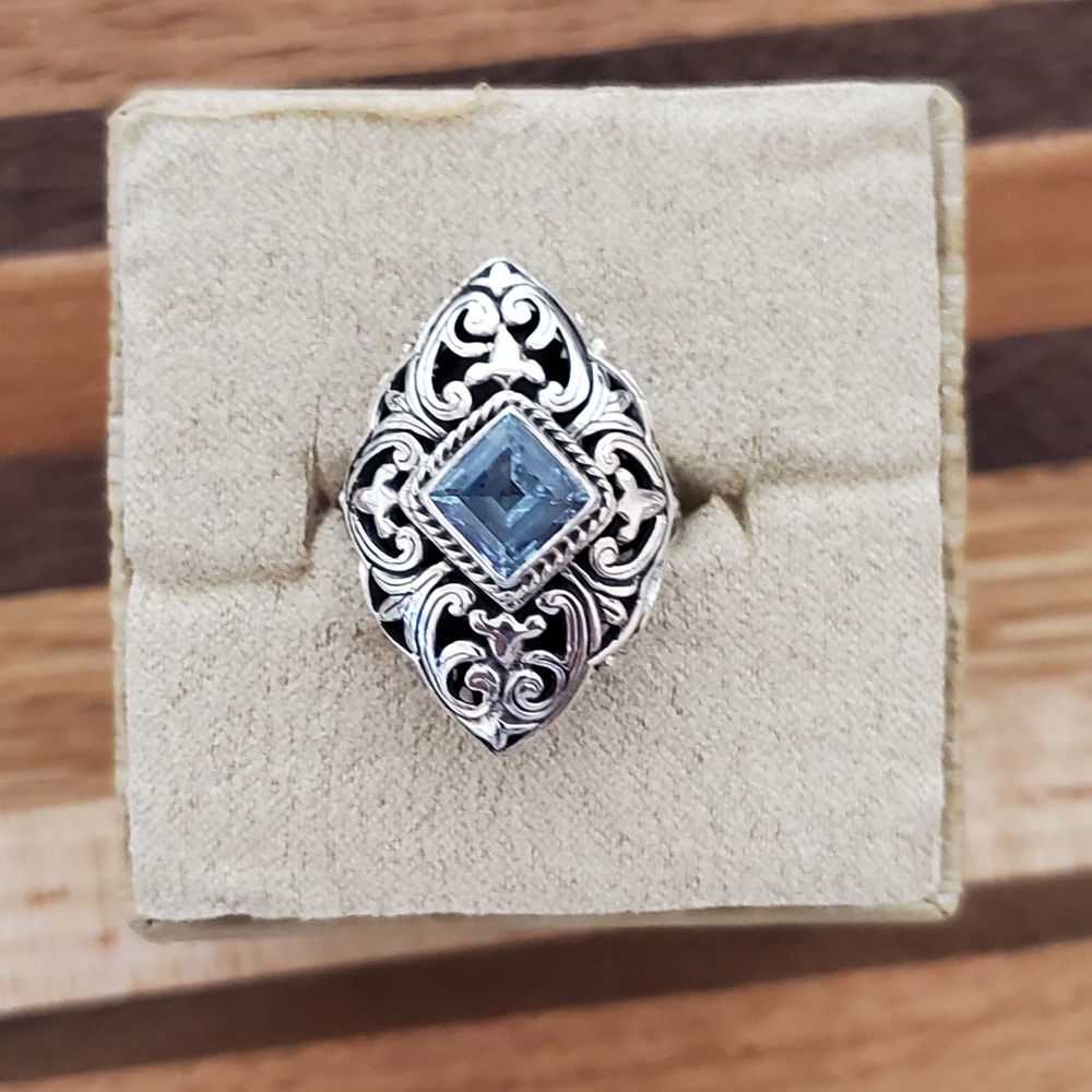 Samuel B Sterling Blue Topaz Ring Sz 6.75 - Picture 2 of 9